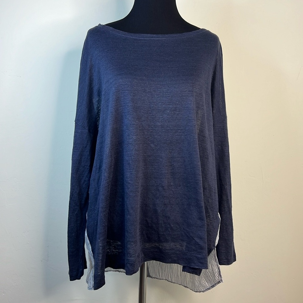 ROSSO35 Navy Linen Back Buttons Top 48